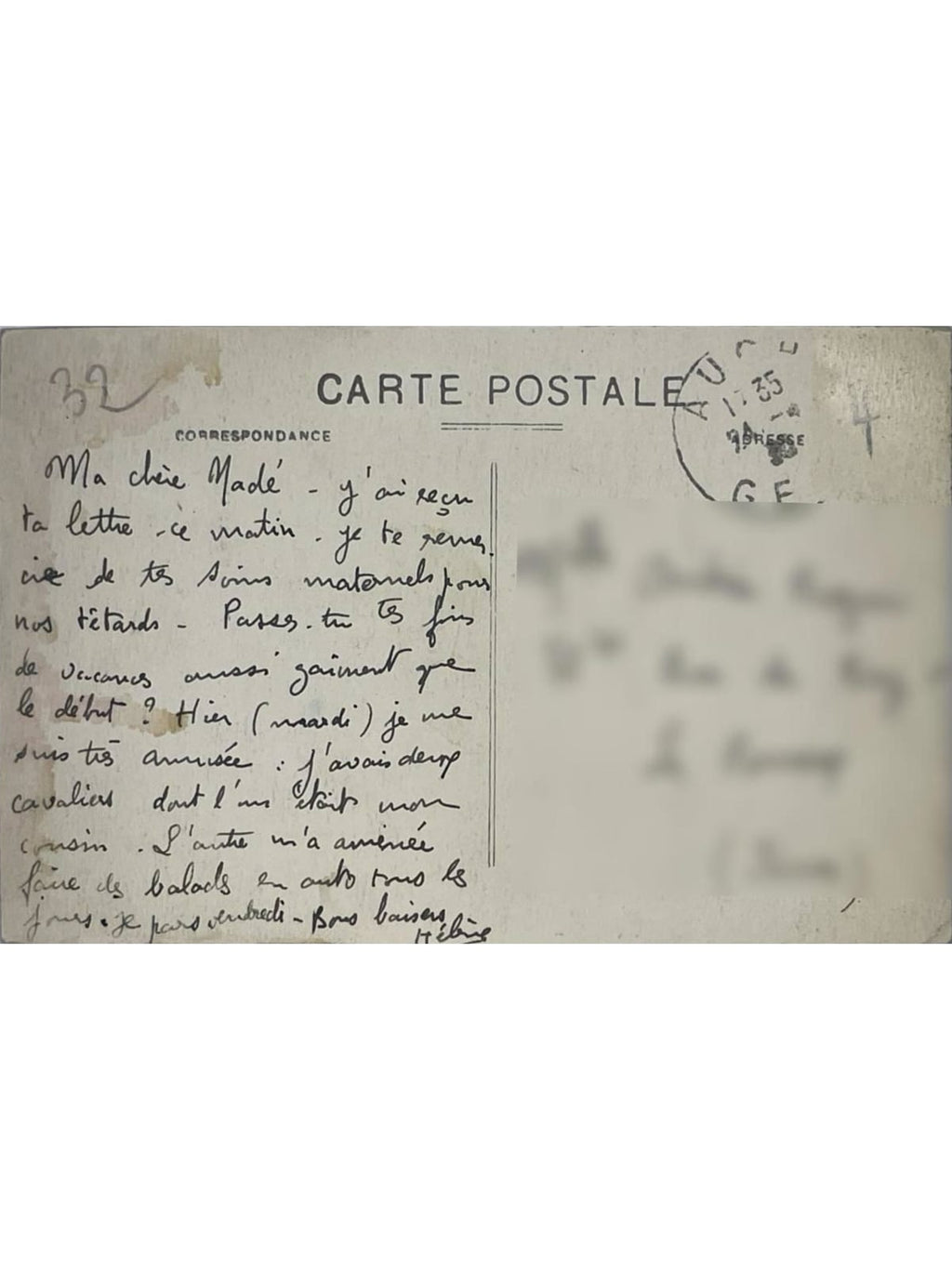 Verso de la carte postale
