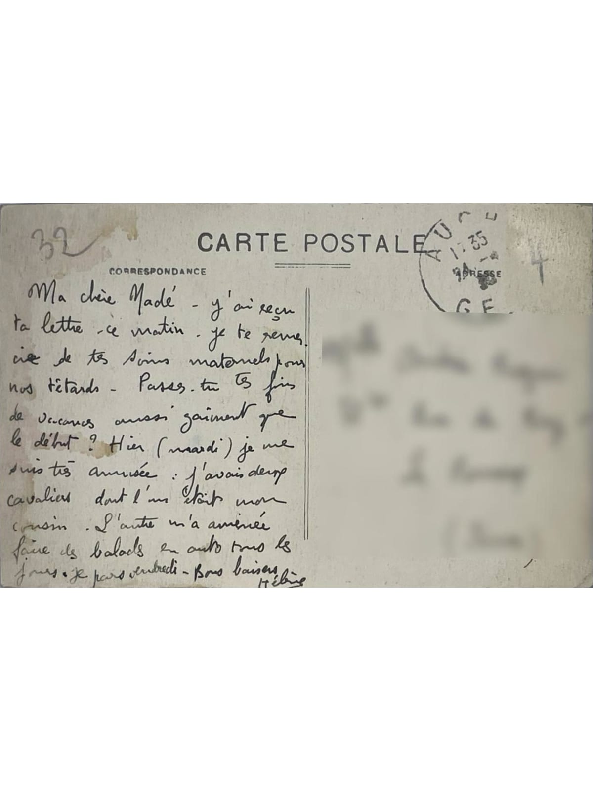 Verso de la carte postale