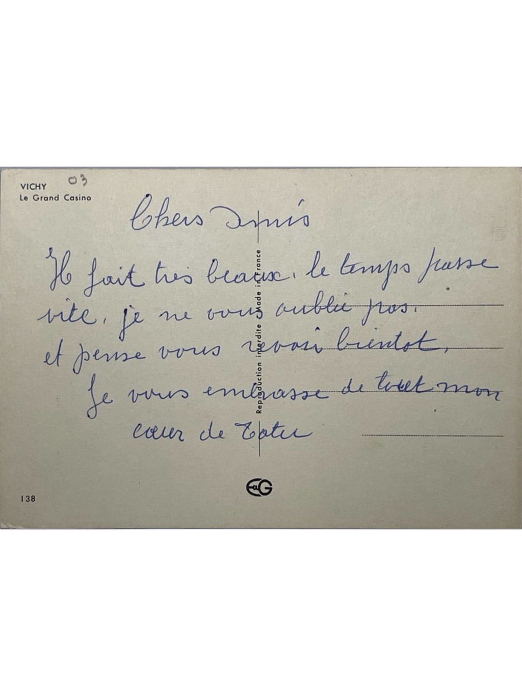 Verso de la carte postale