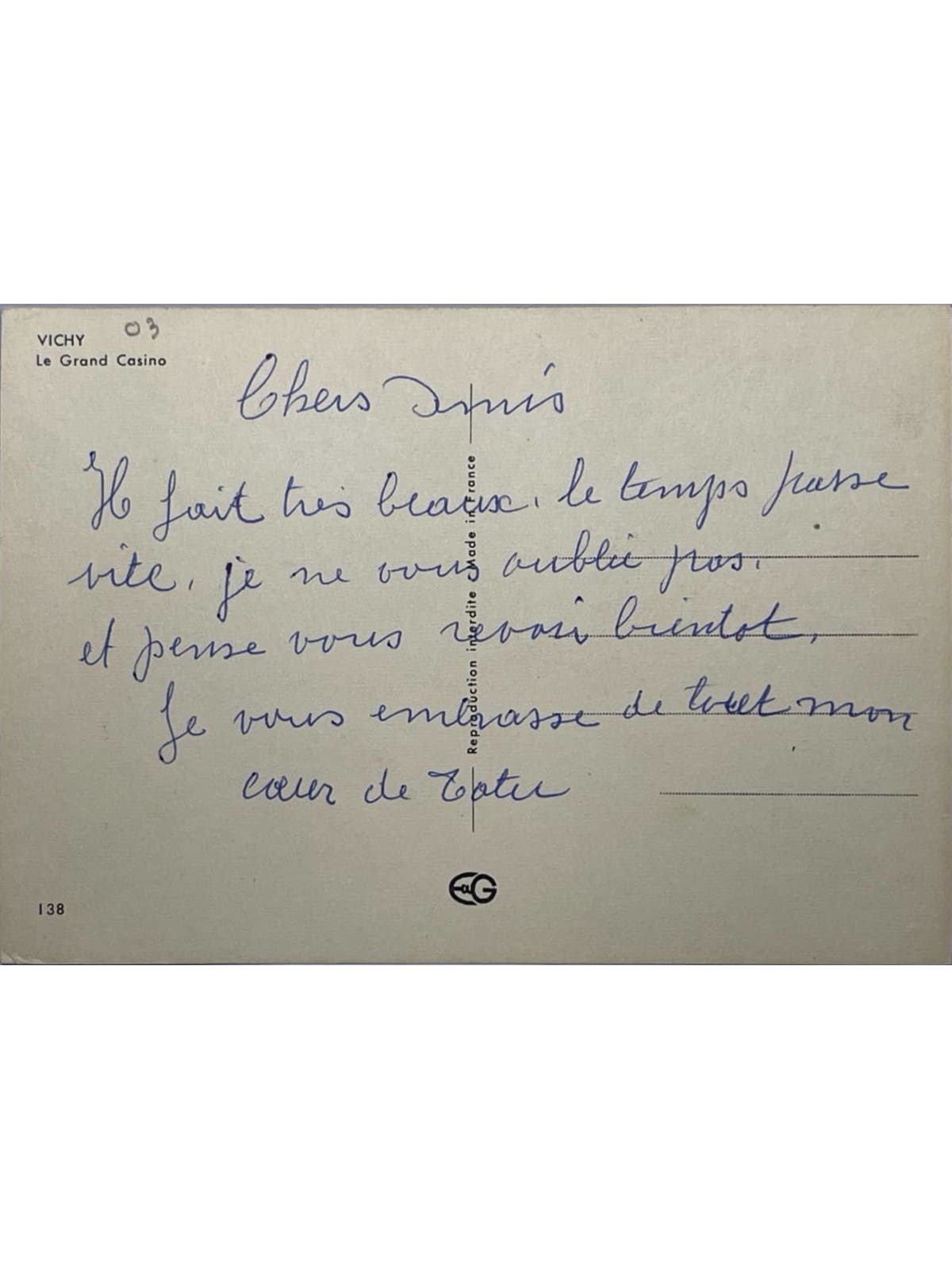 Verso de la carte postale