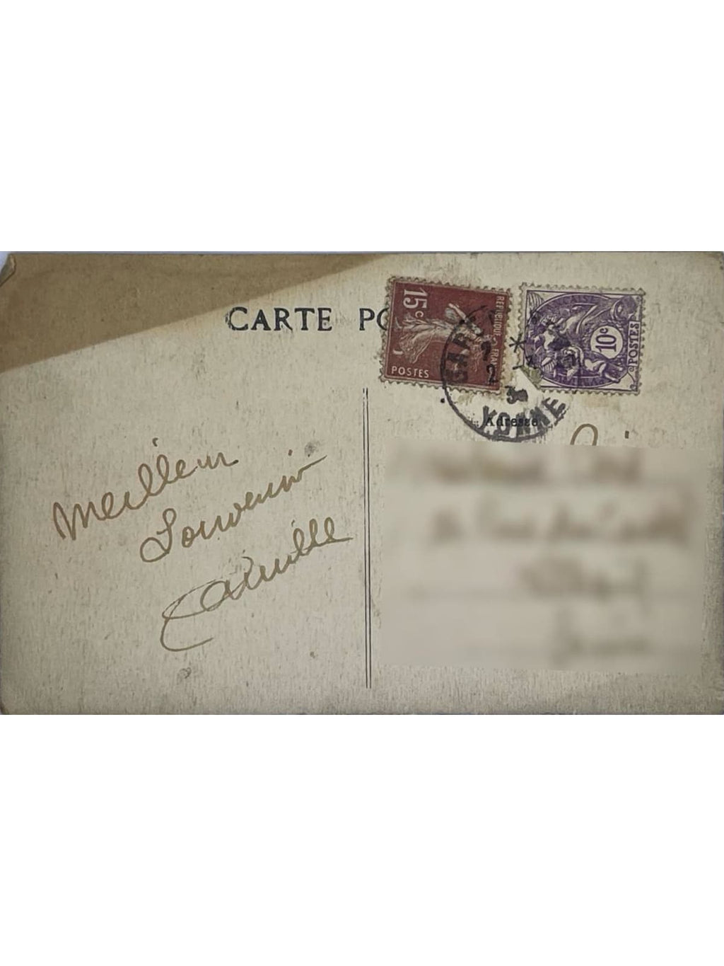 Verso de la carte postale
