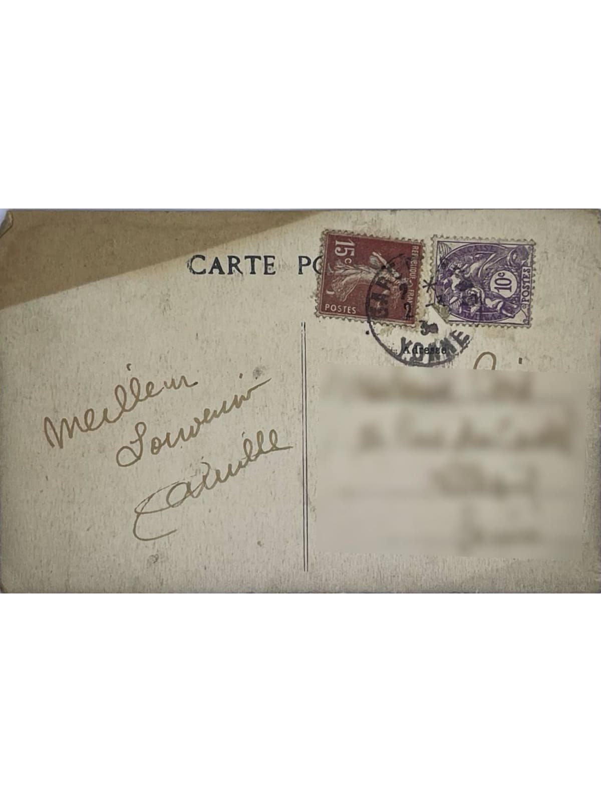 Verso de la carte postale