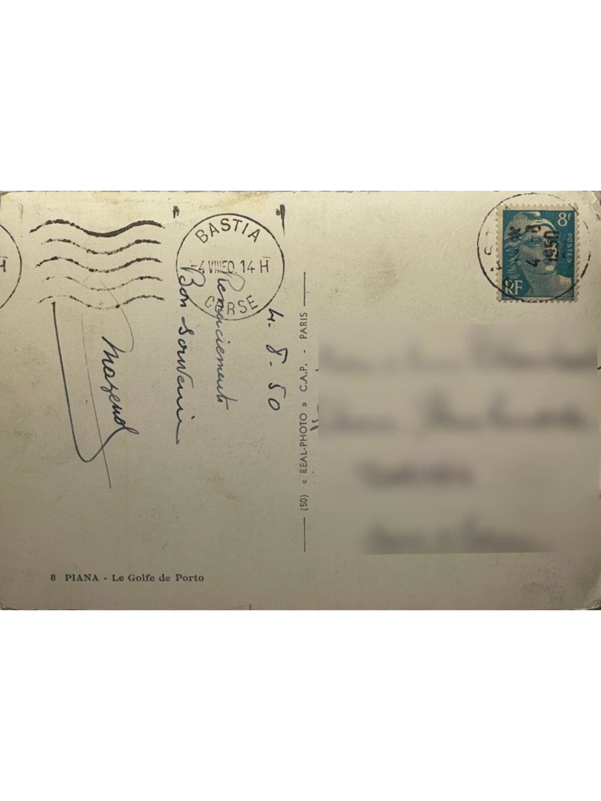 Verso de la carte postale