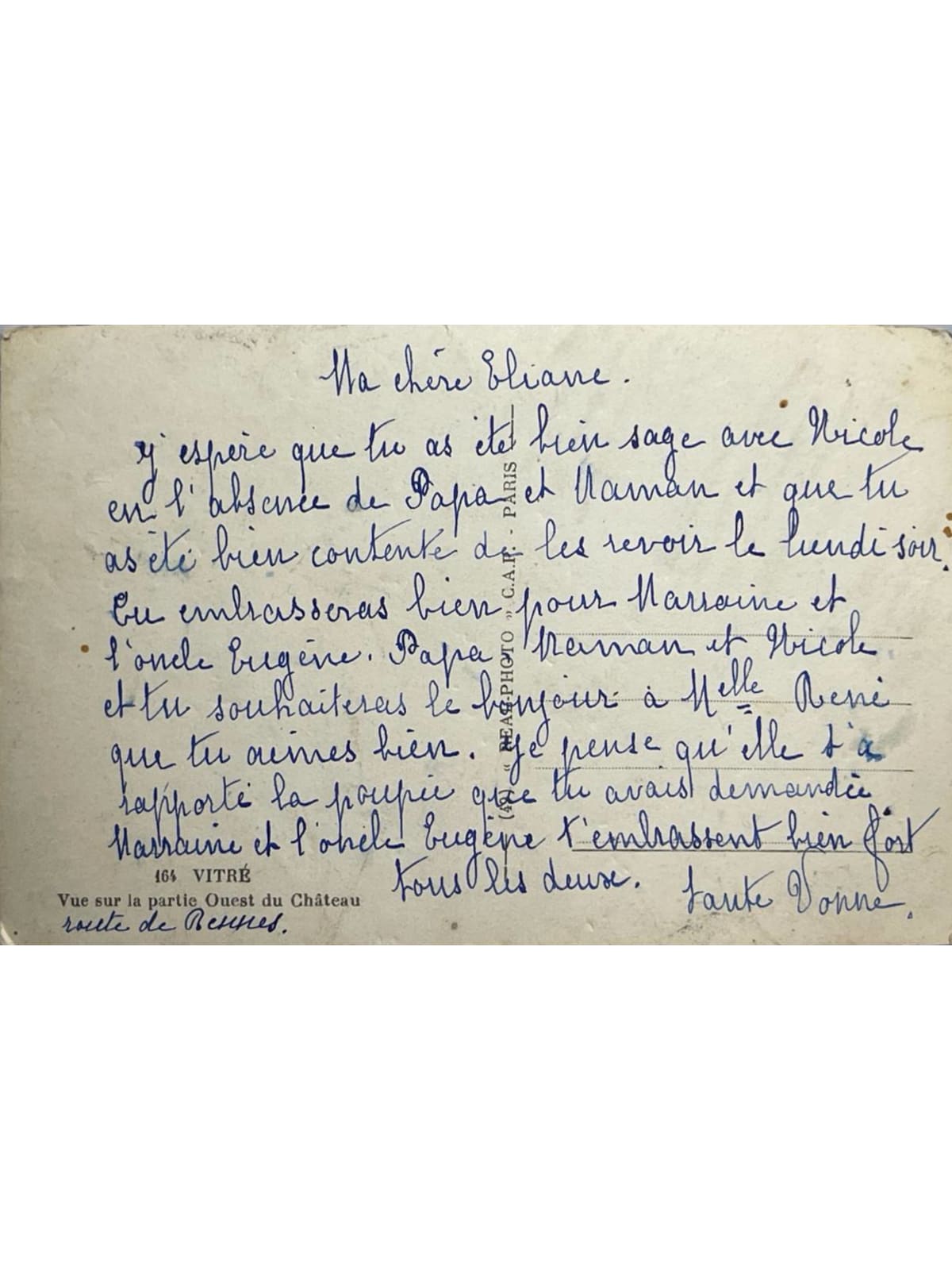 Verso de la carte postale