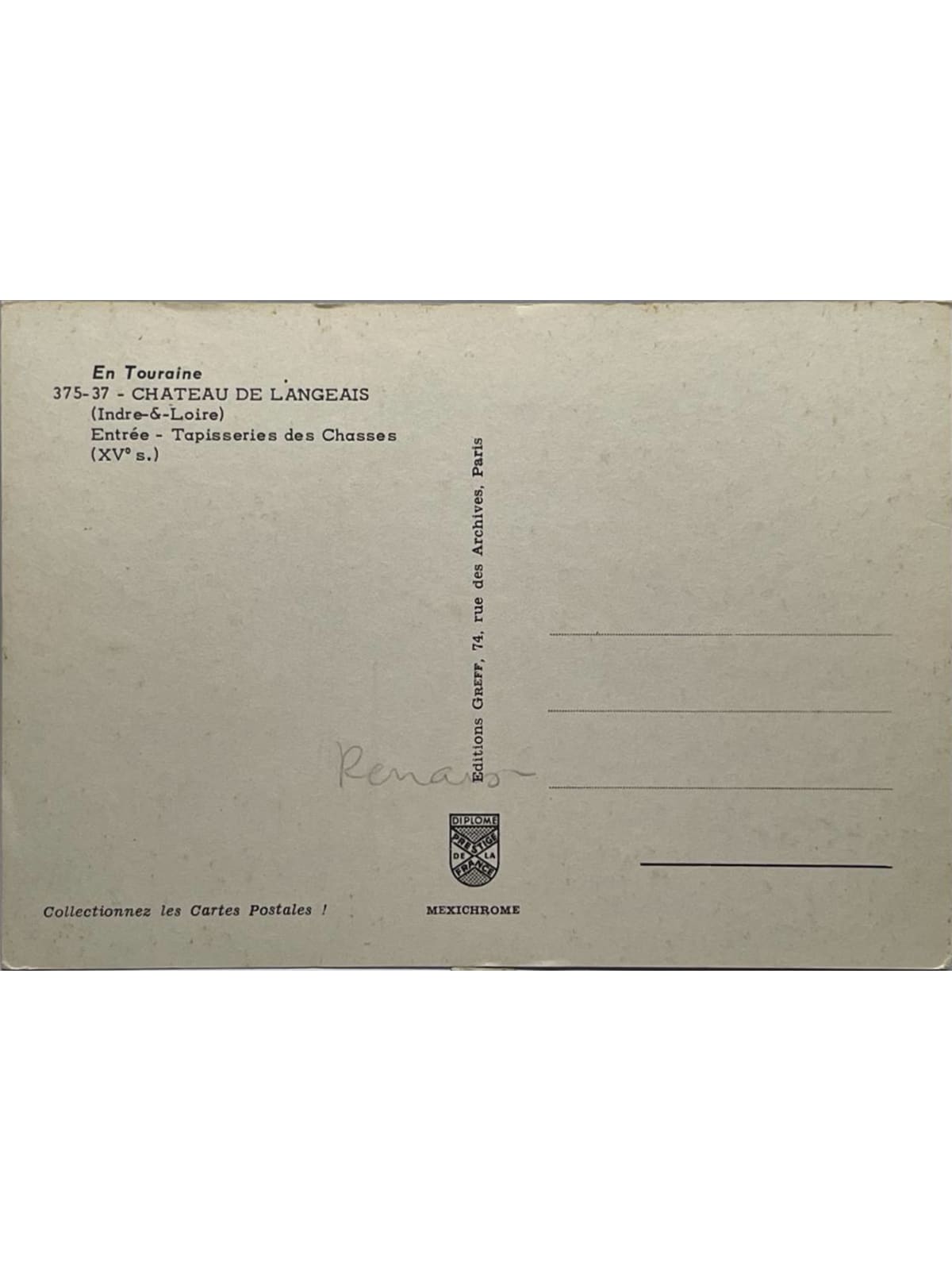 Verso de la carte postale