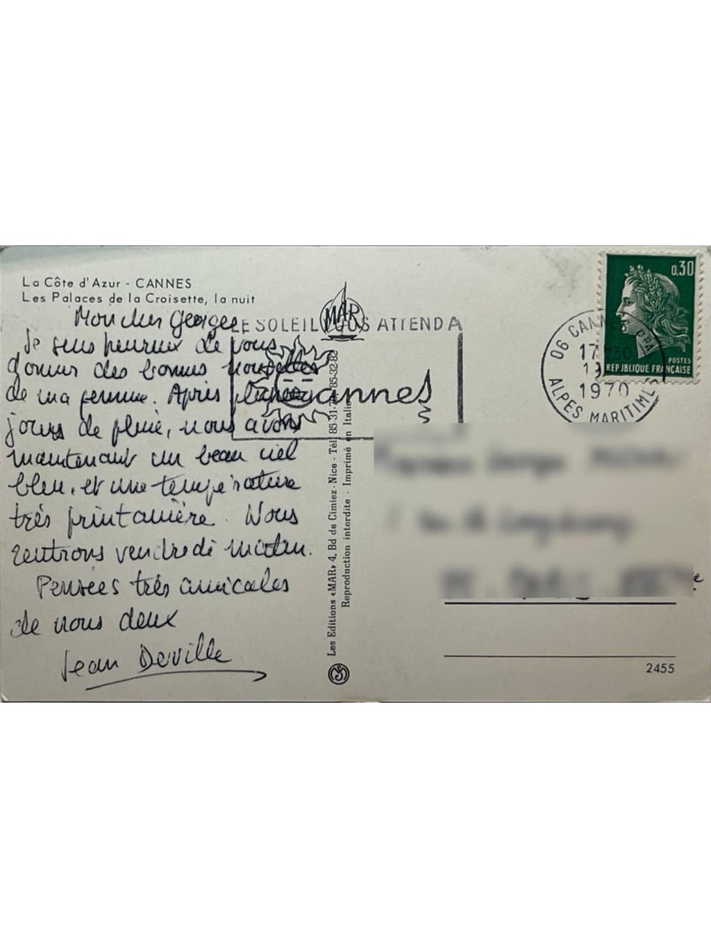 Verso de la carte postale
