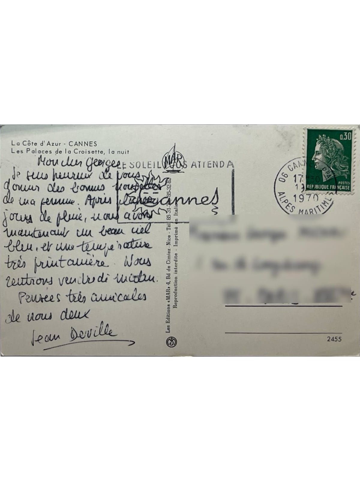Verso de la carte postale