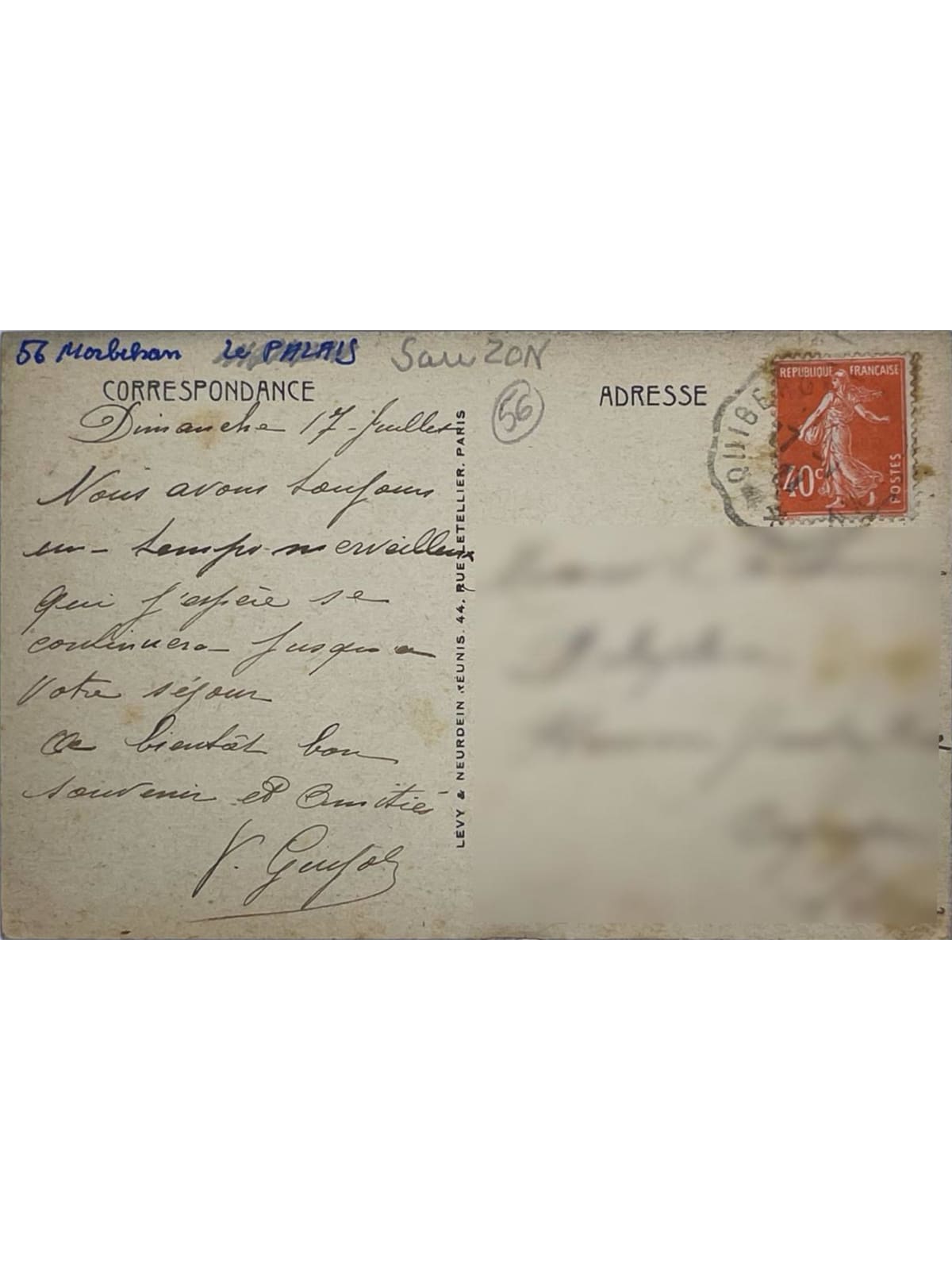 Verso de la carte postale