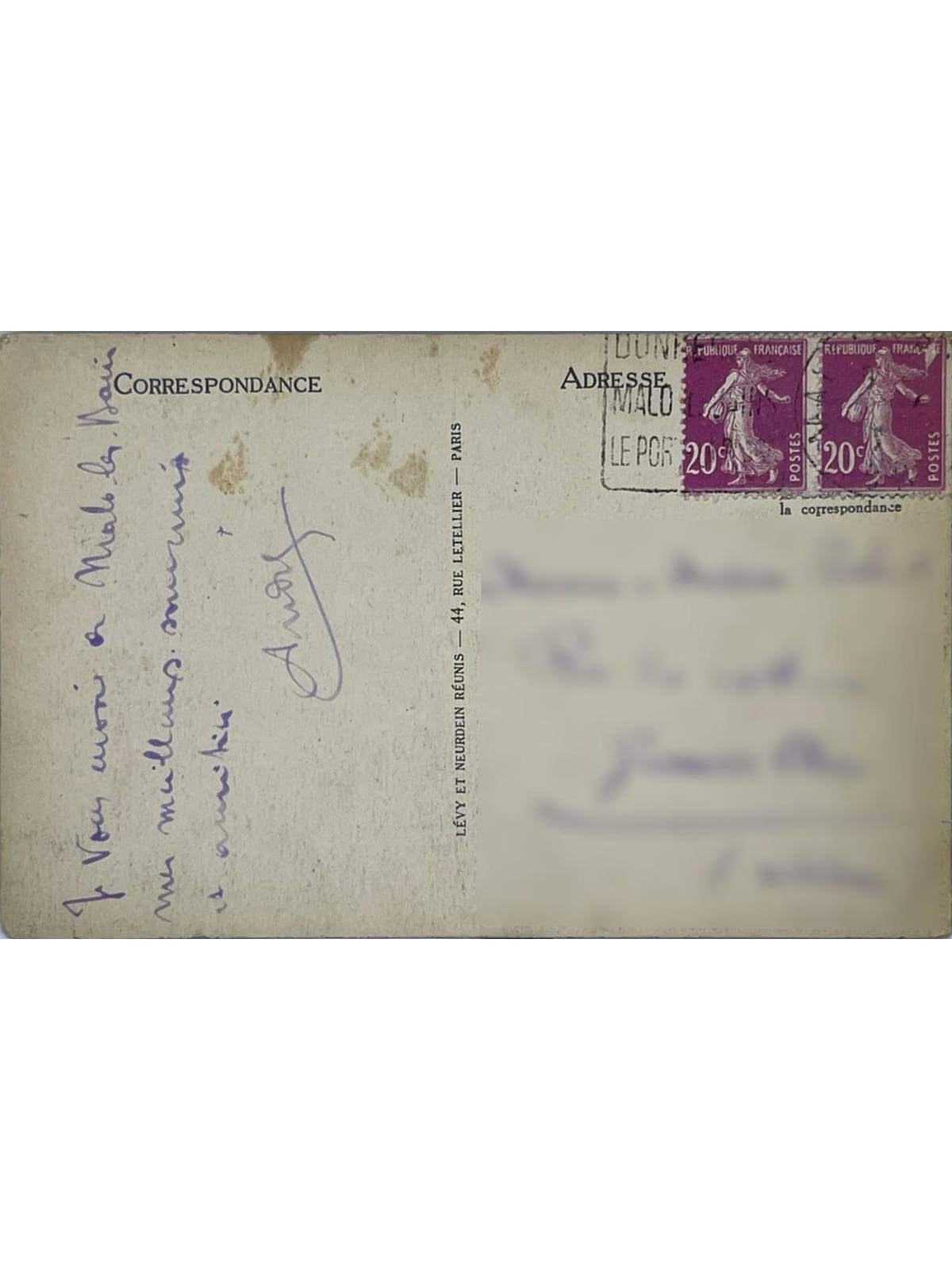 Verso de la carte postale