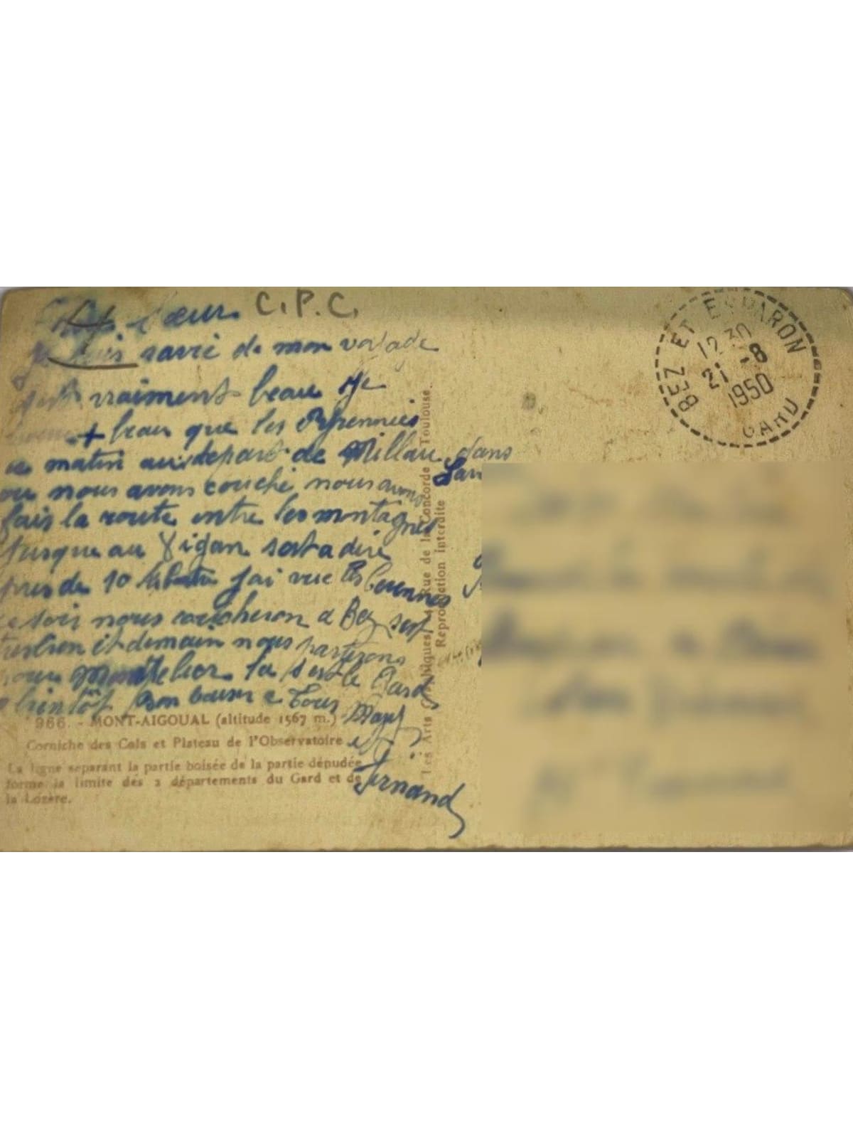 Verso de la carte postale