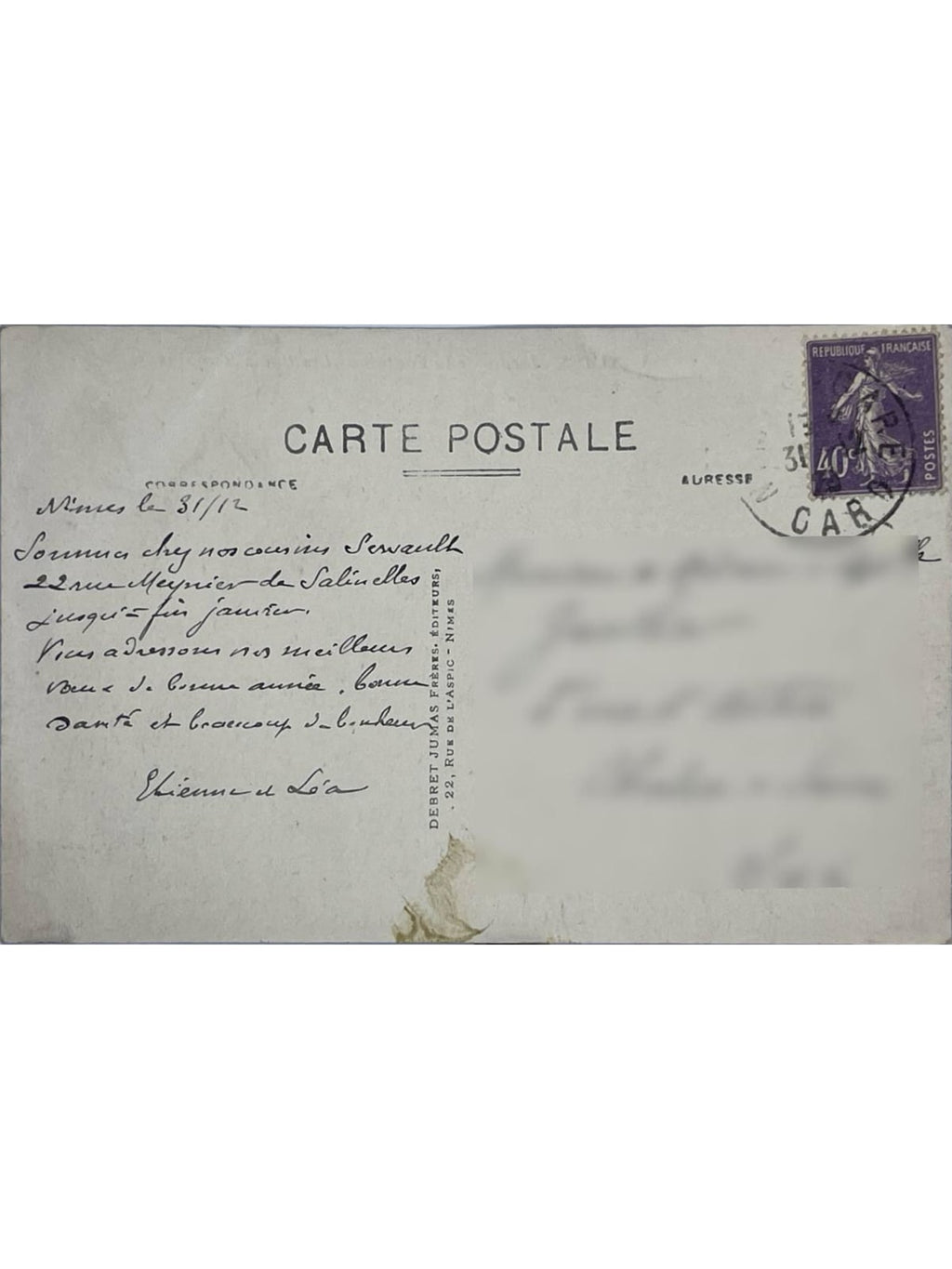 Verso de la carte postale