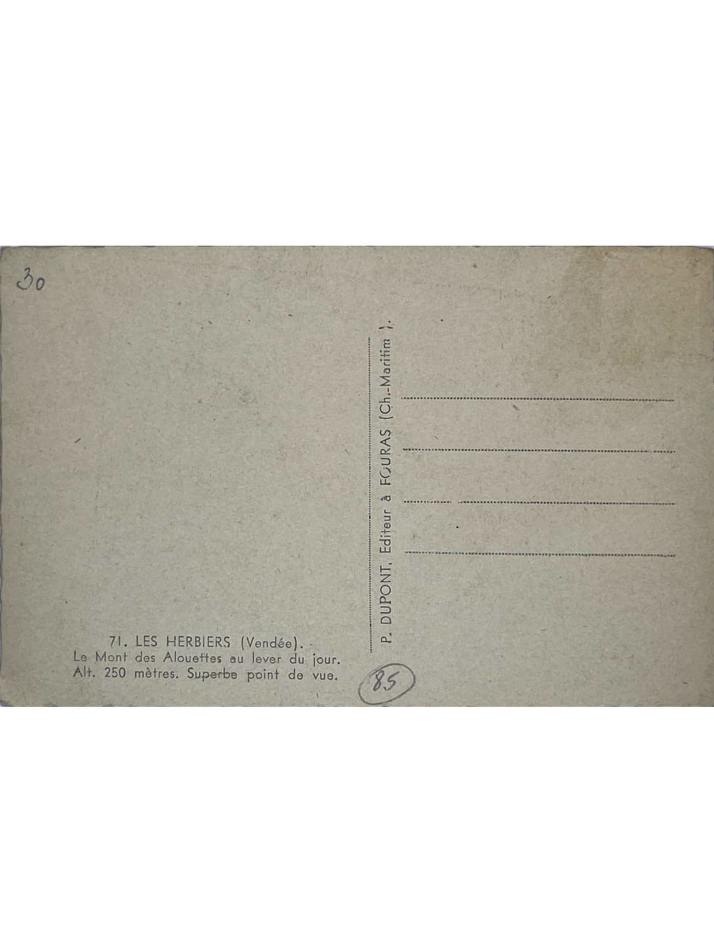 Verso de la carte postale