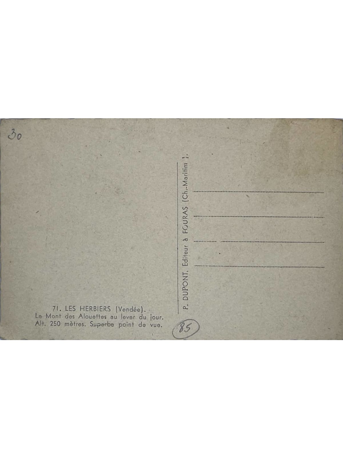 Verso de la carte postale