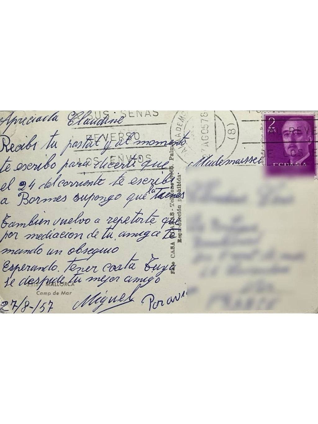 Verso de la carte postale
