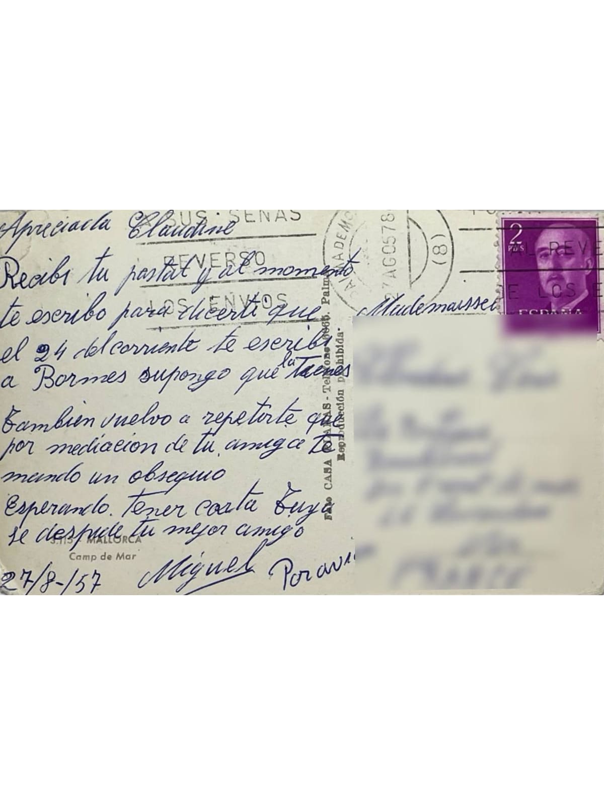 Verso de la carte postale
