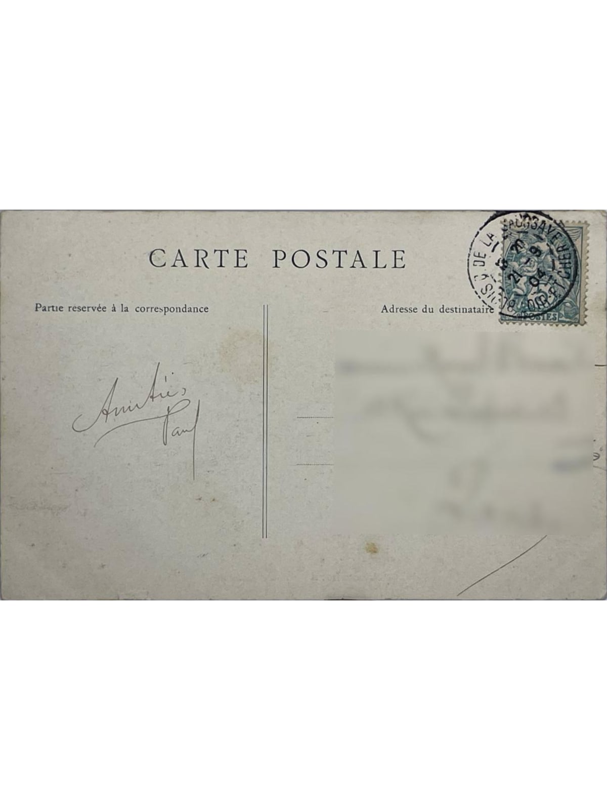 Verso de la carte postale