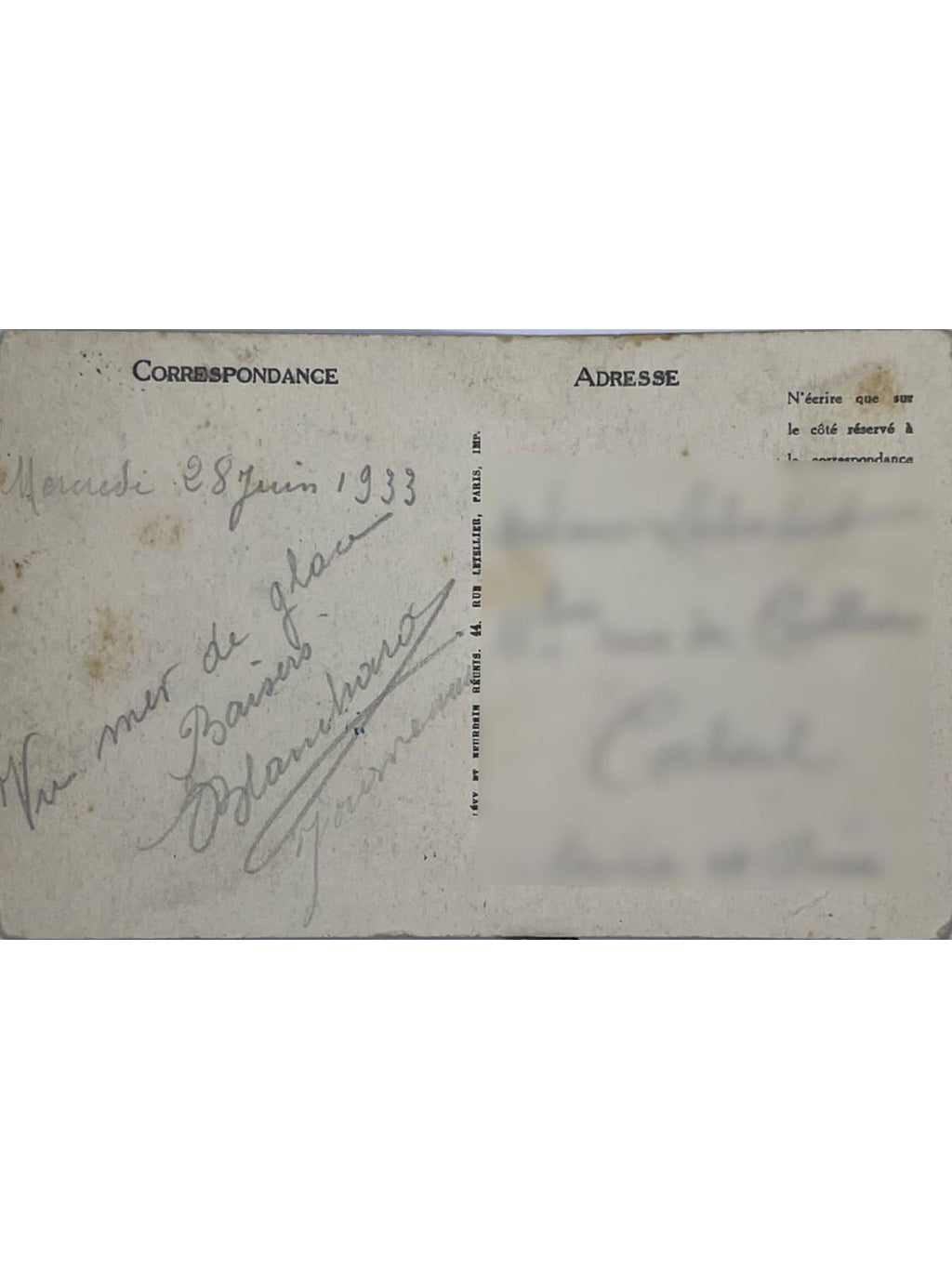 Verso de la carte postale