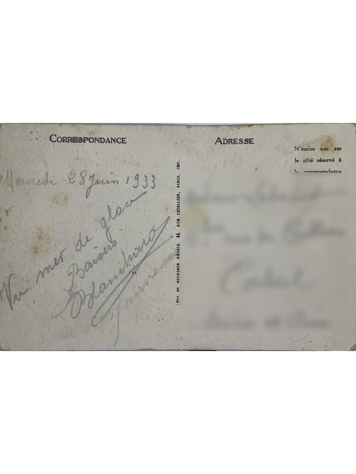 Verso de la carte postale