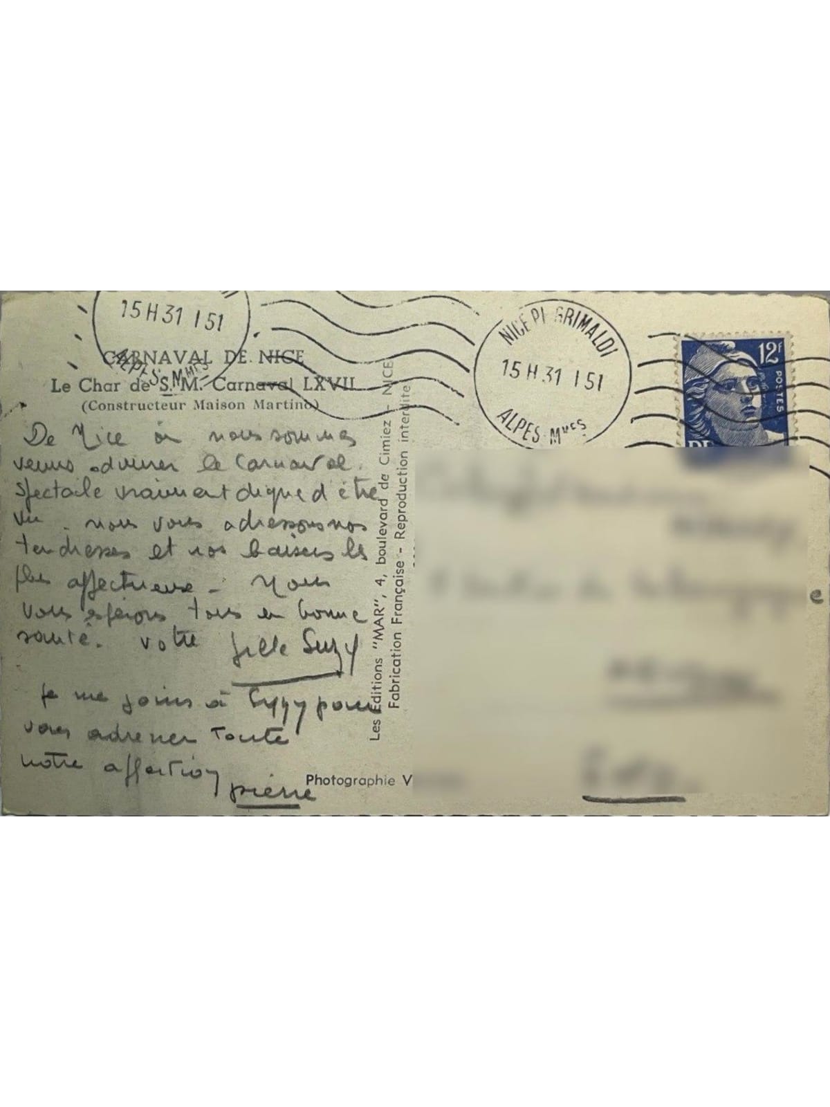 Verso de la carte postale