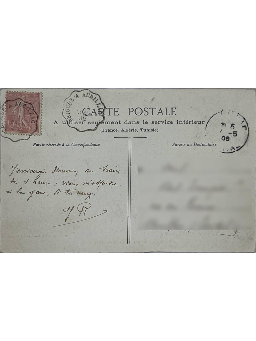 Verso de la carte postale