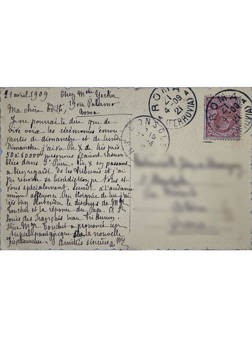 Verso de la carte postale