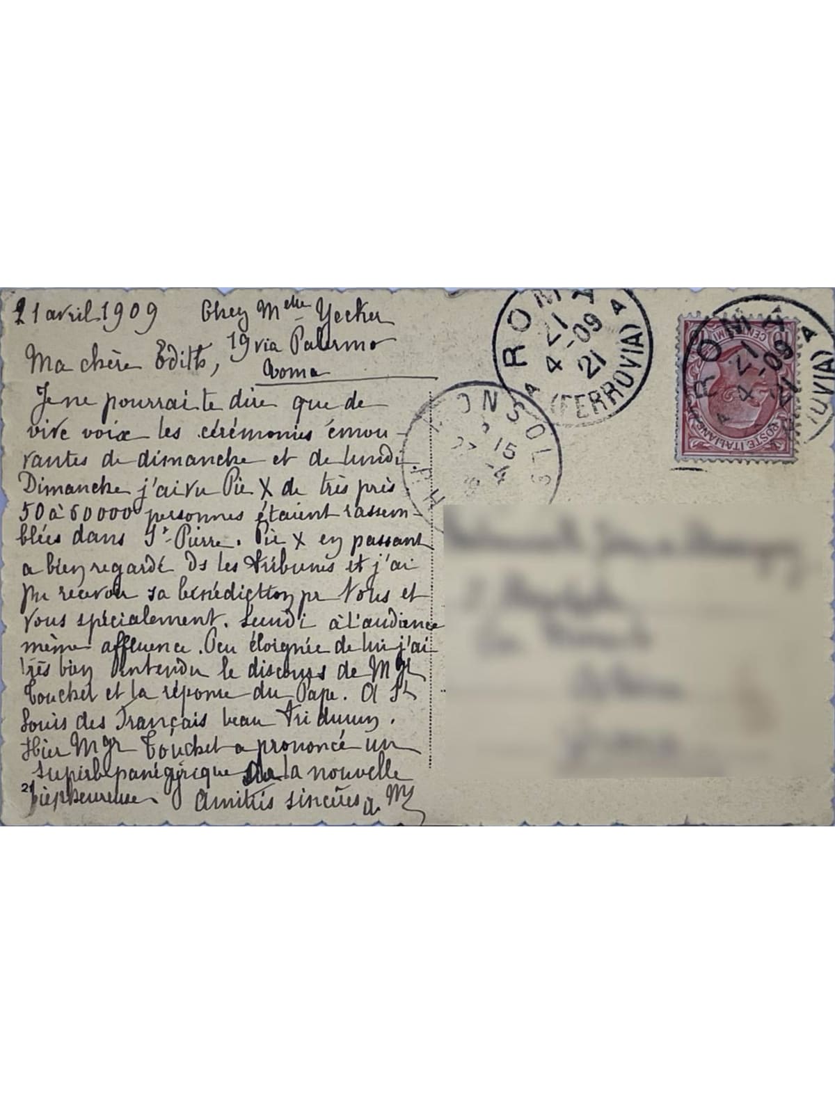 Verso de la carte postale