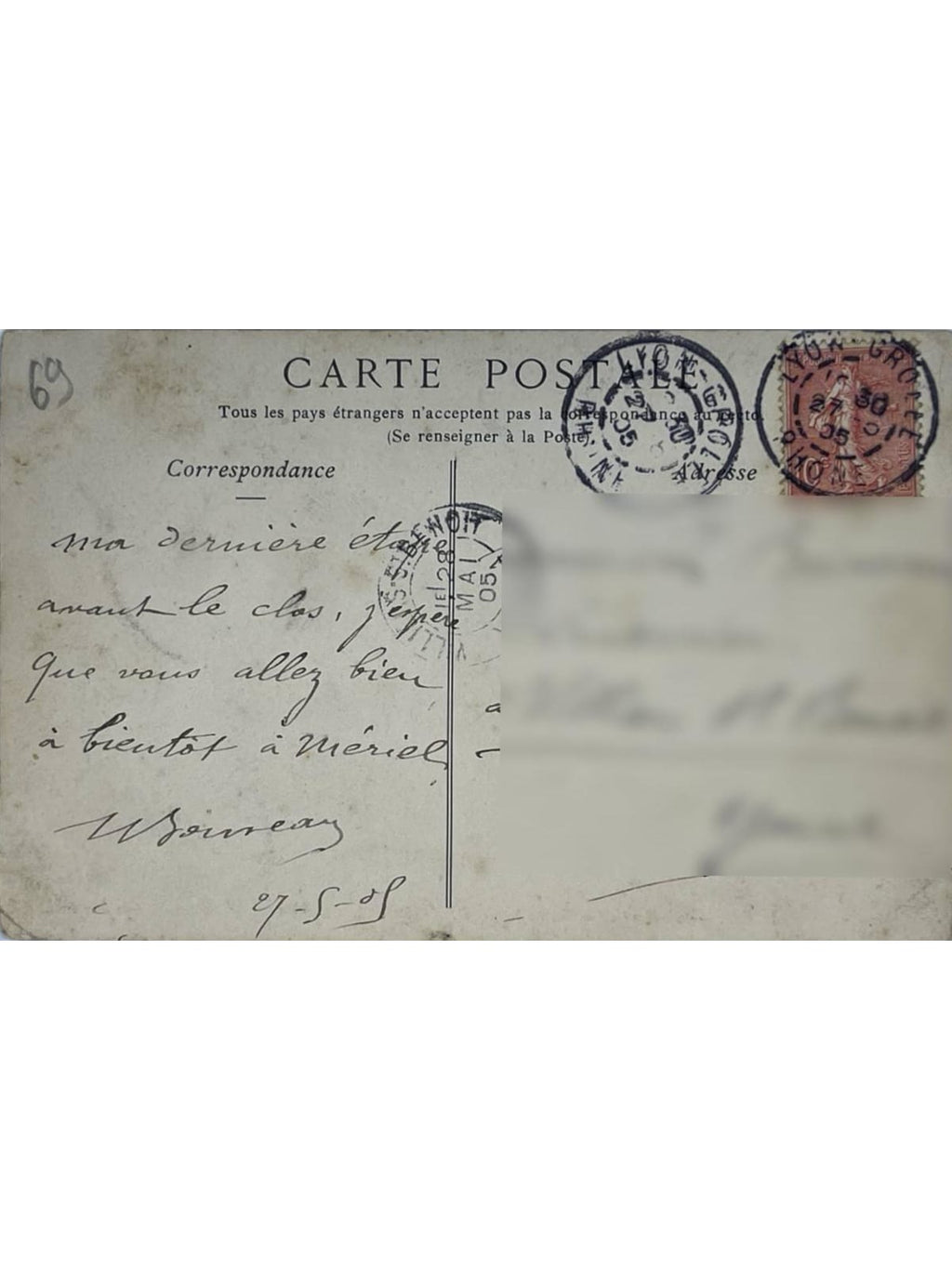 Verso de la carte postale
