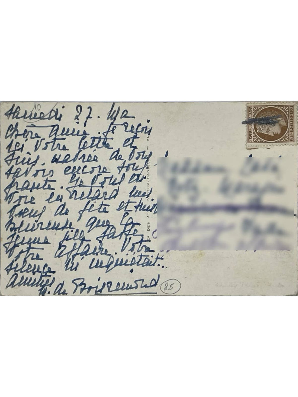 Verso de la carte postale