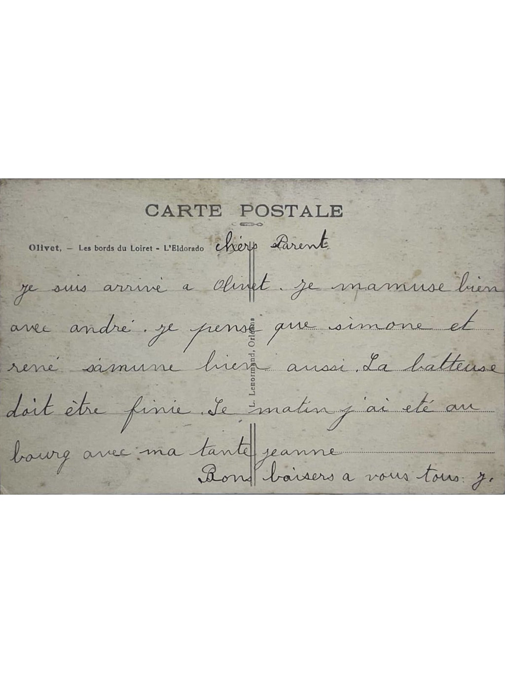 Verso de la carte postale