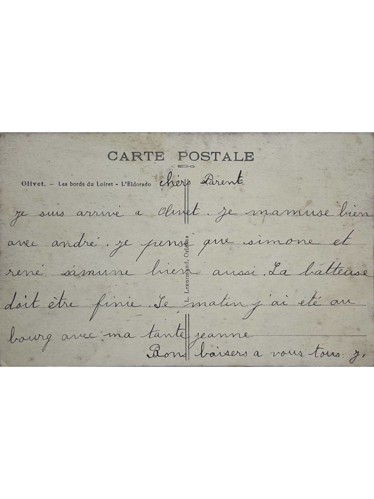Verso de la carte postale