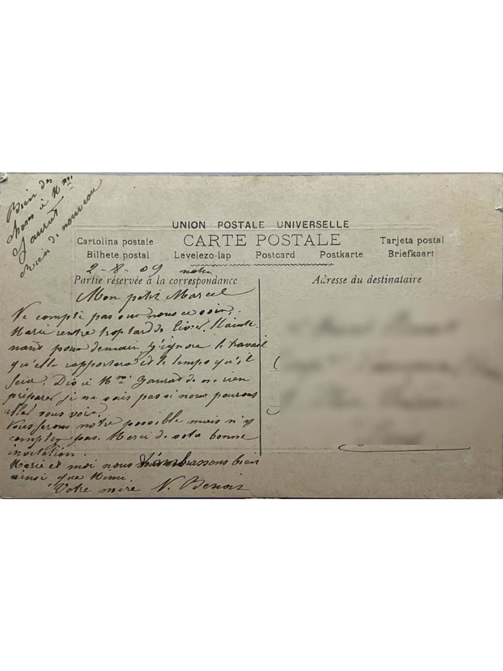 Verso de la carte postale