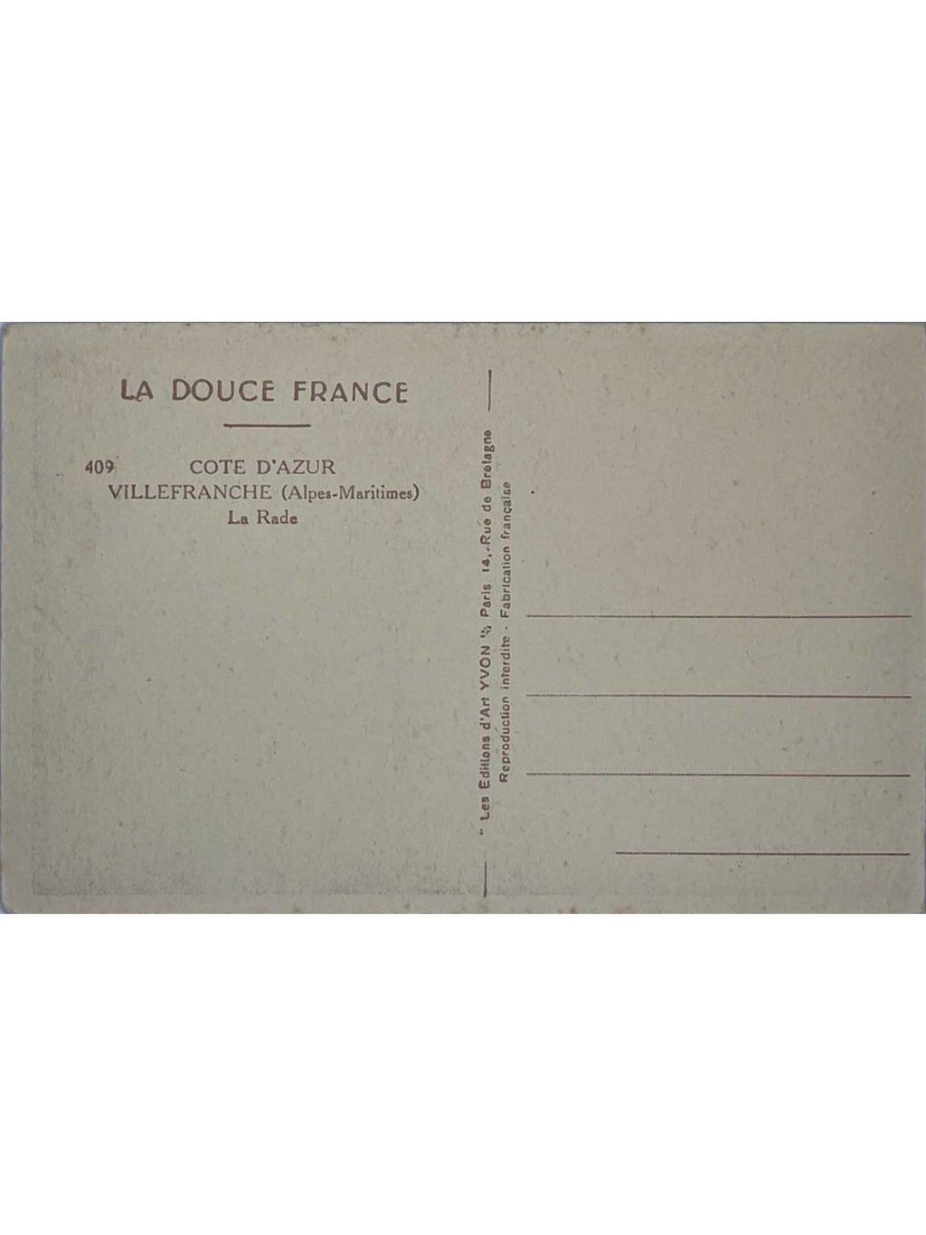 Verso de la carte postale