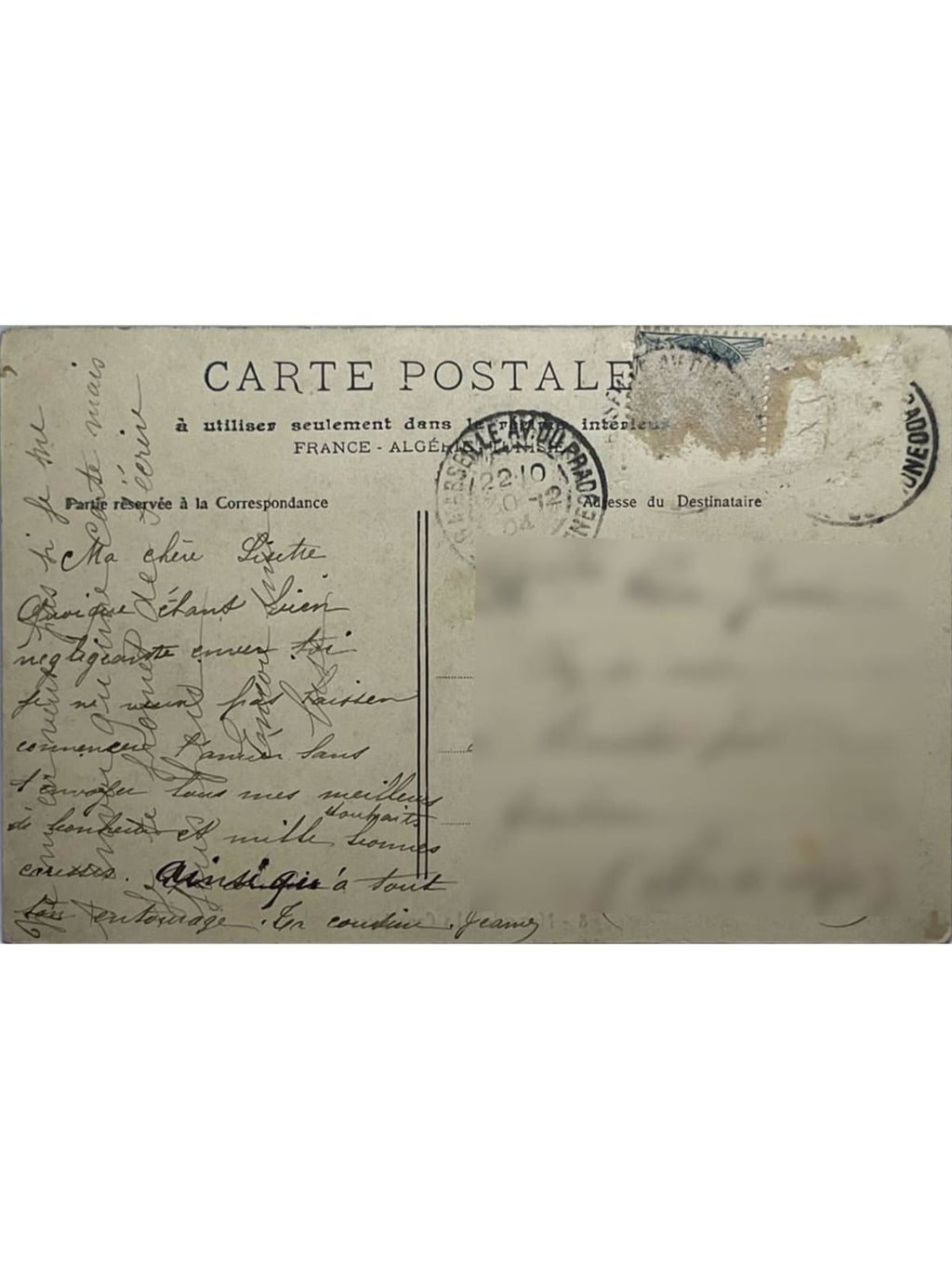 Verso de la carte postale