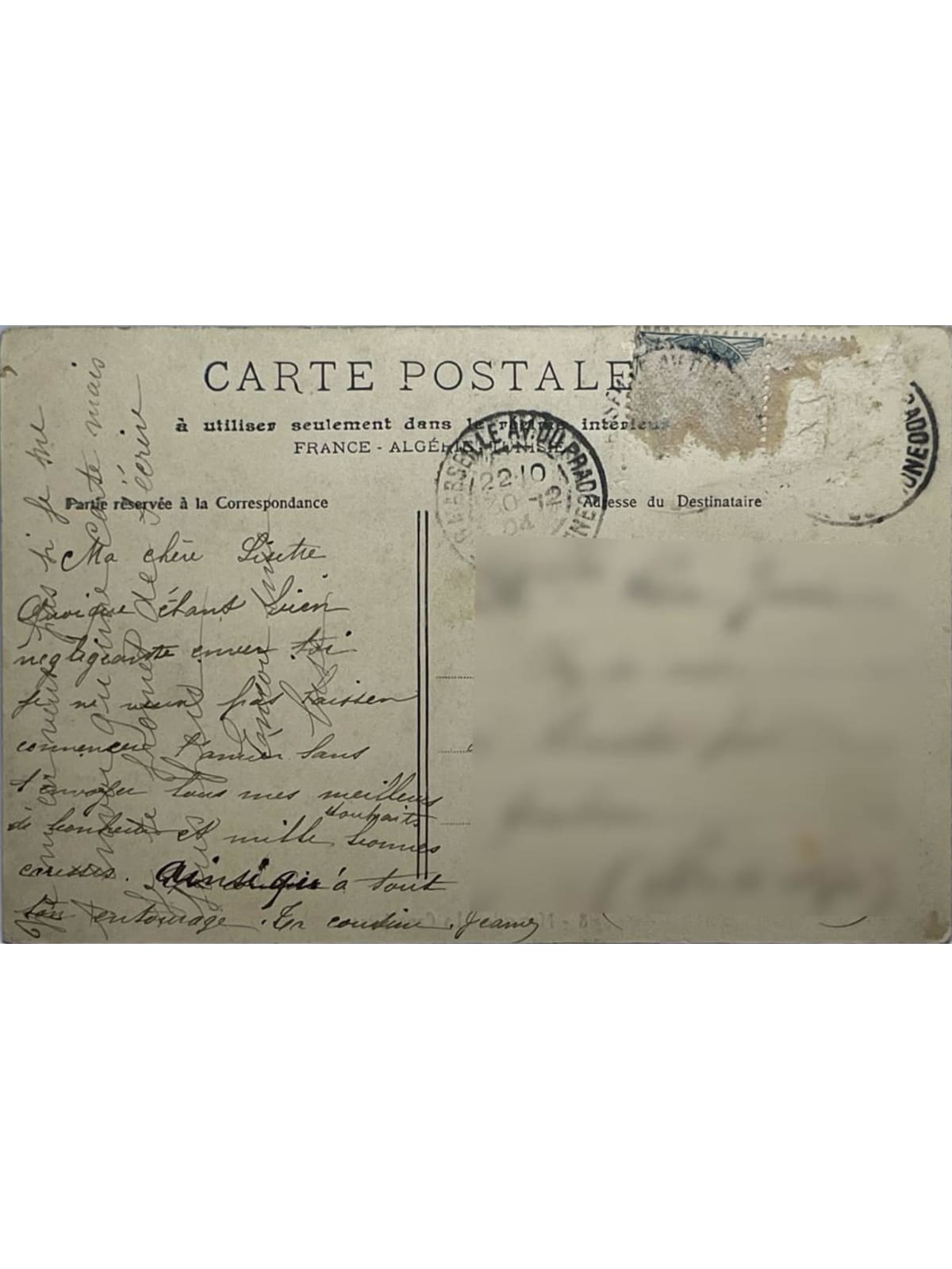 Verso de la carte postale