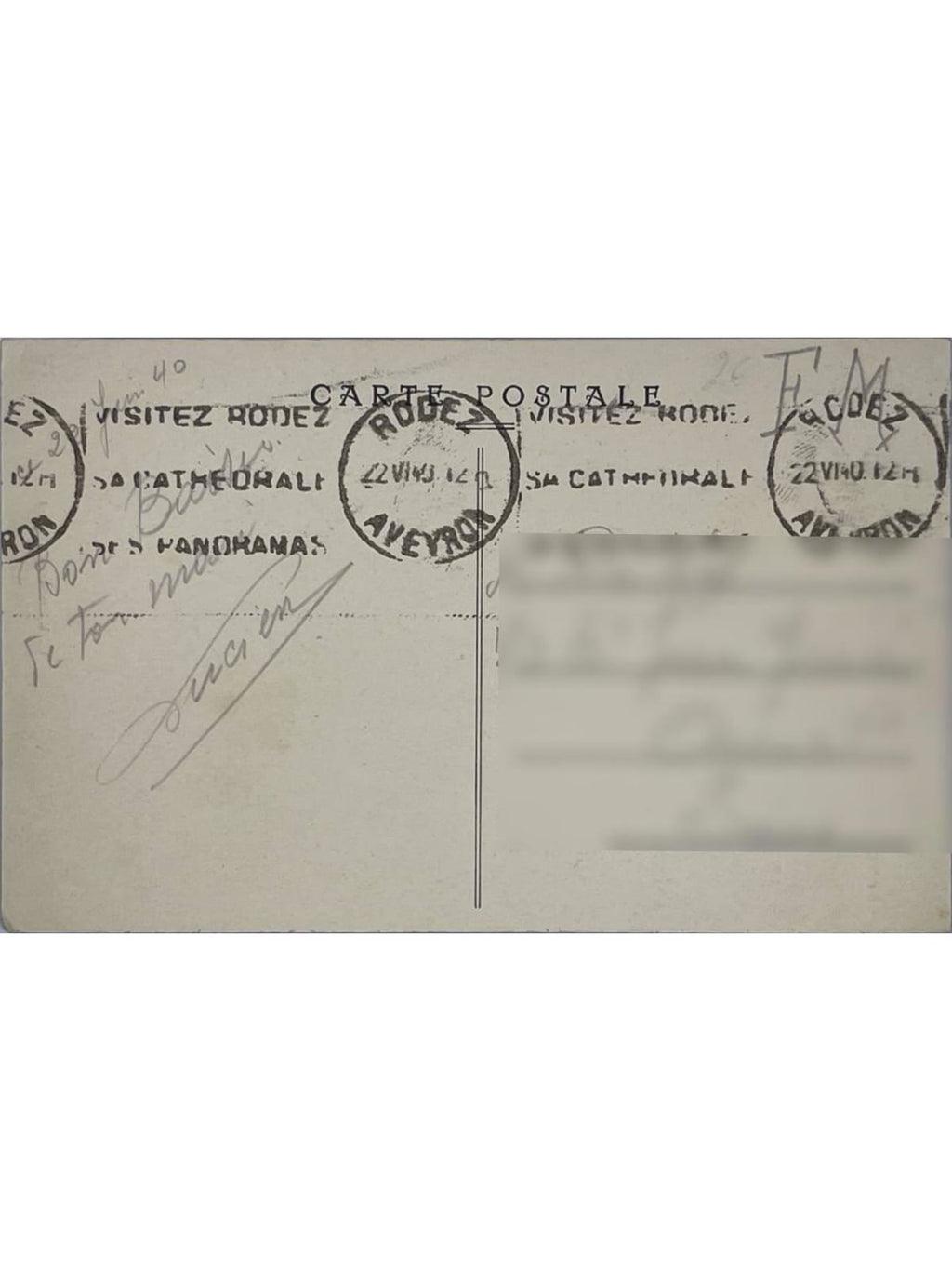 Verso de la carte postale