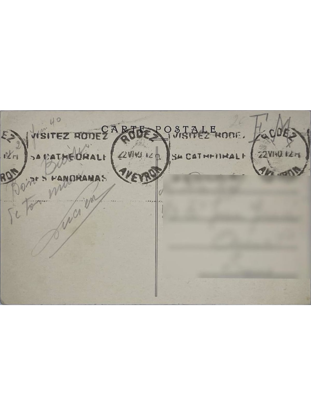 Verso de la carte postale