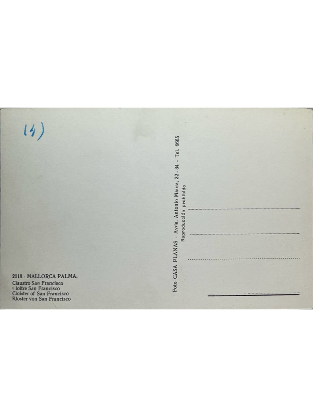 Verso de la carte postale
