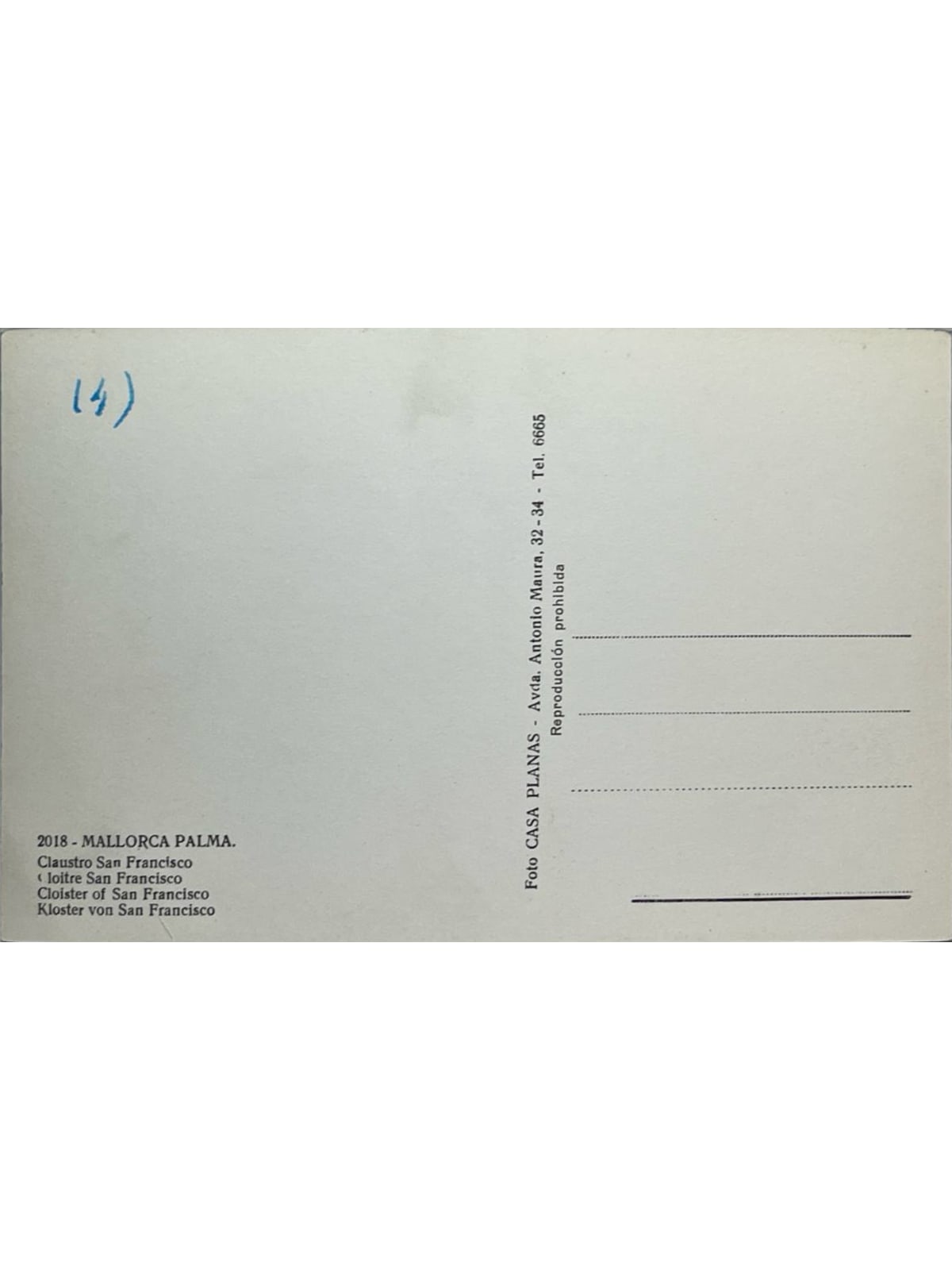 Verso de la carte postale