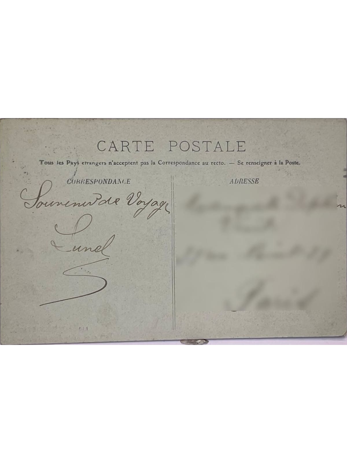 Verso de la carte postale