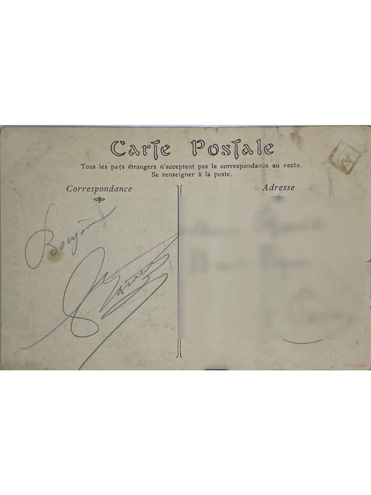 Verso de la carte postale