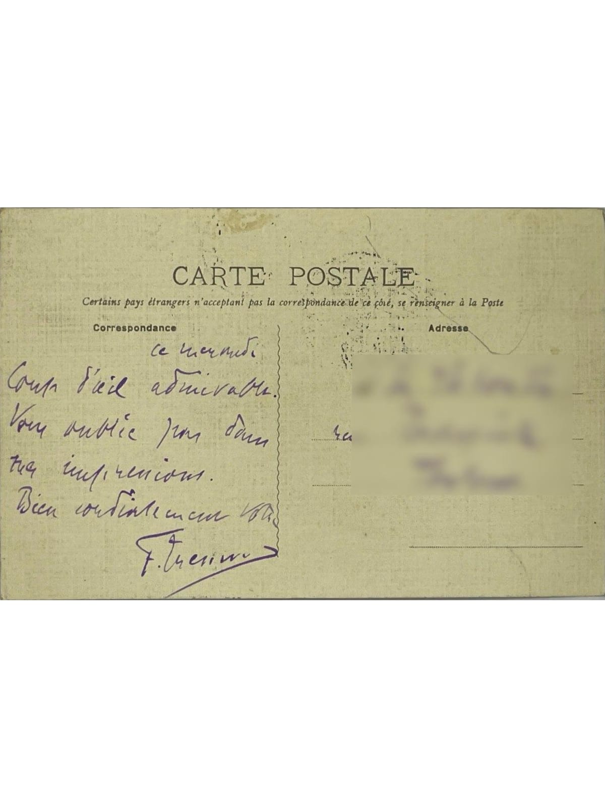 Verso de la carte postale