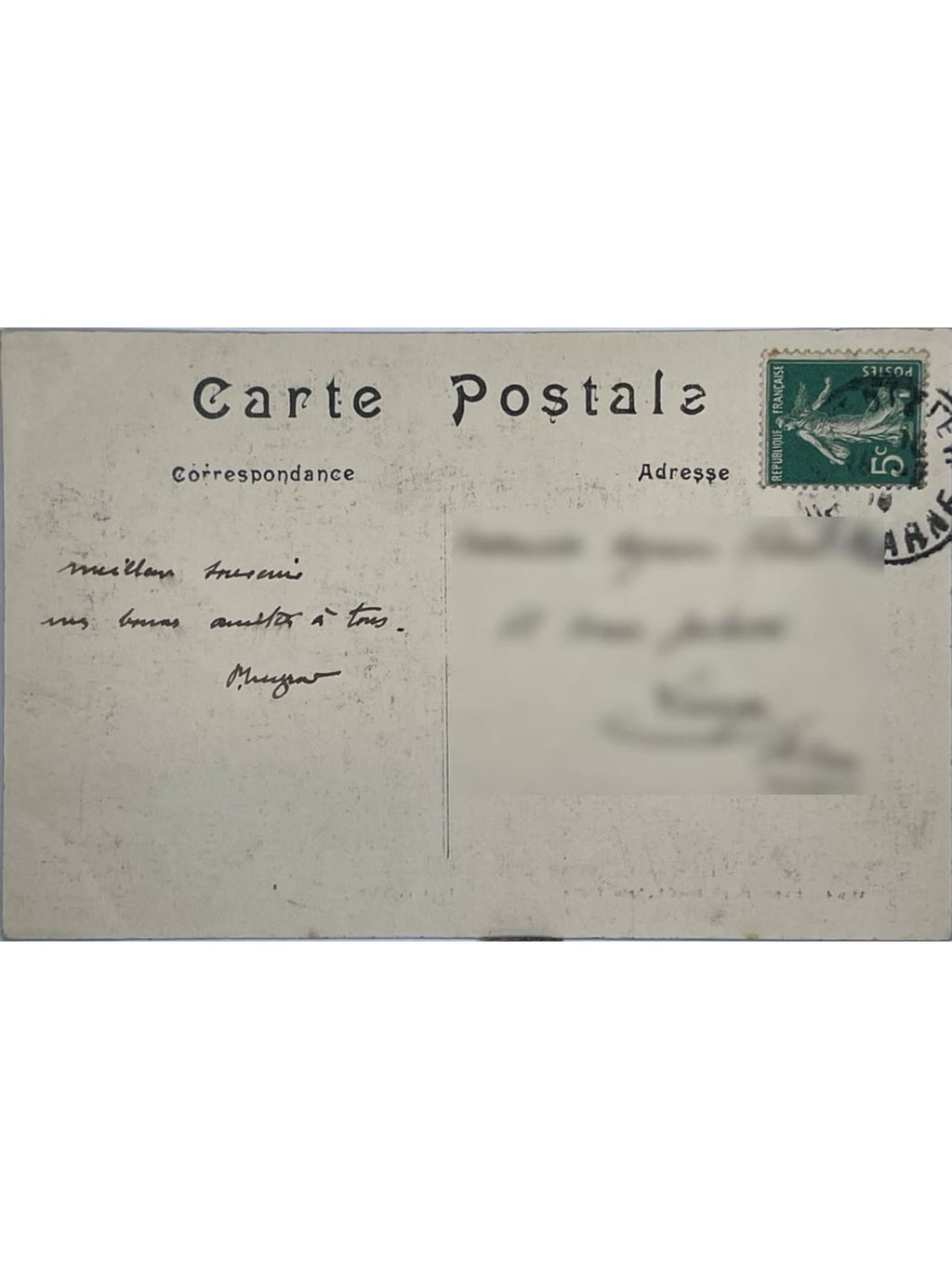 Verso de la carte postale