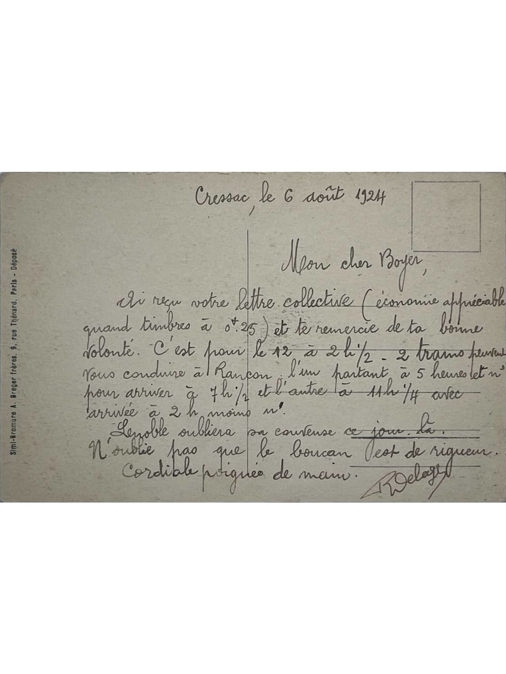 Verso de la carte postale