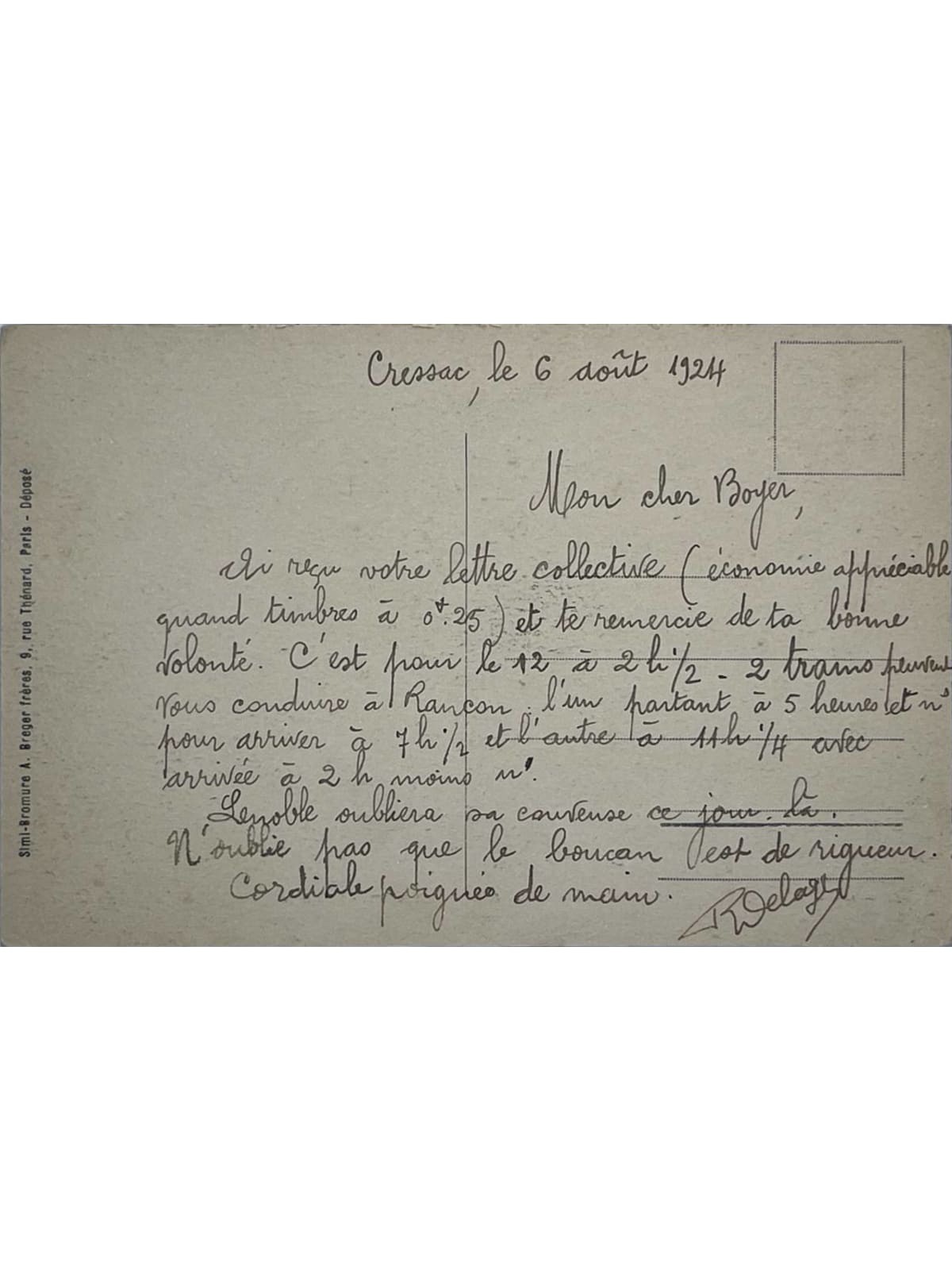 Verso de la carte postale