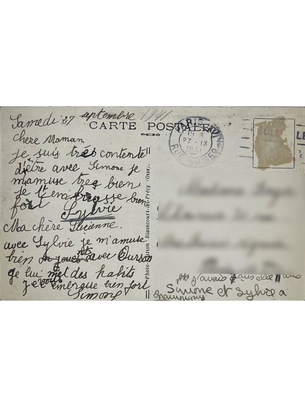 Verso de la carte postale