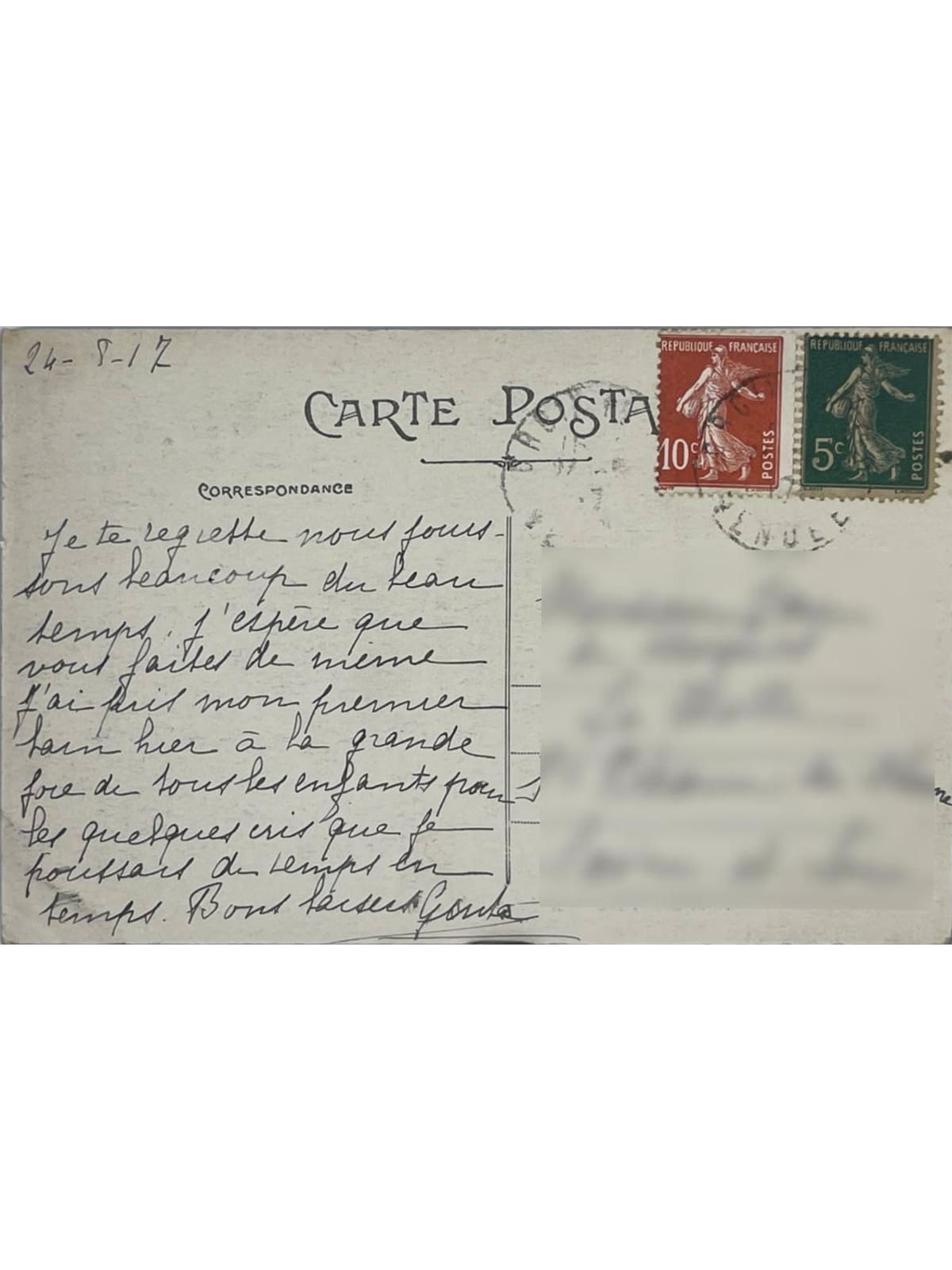 Verso de la carte postale