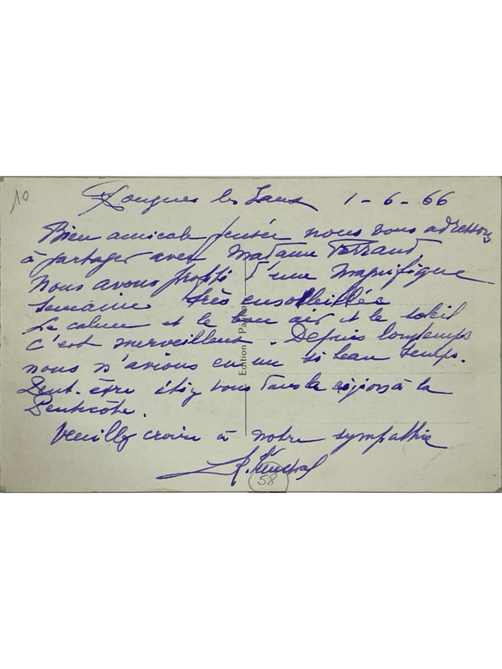Verso de la carte postale