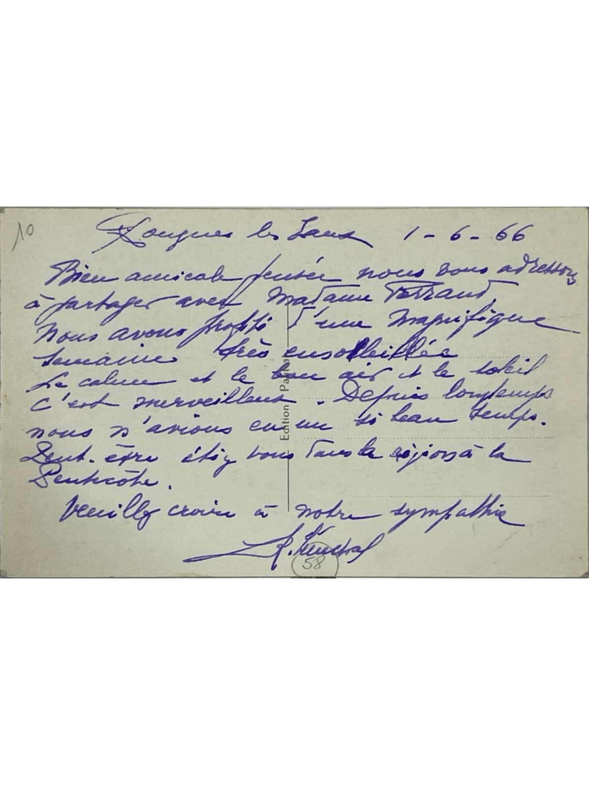 Verso de la carte postale