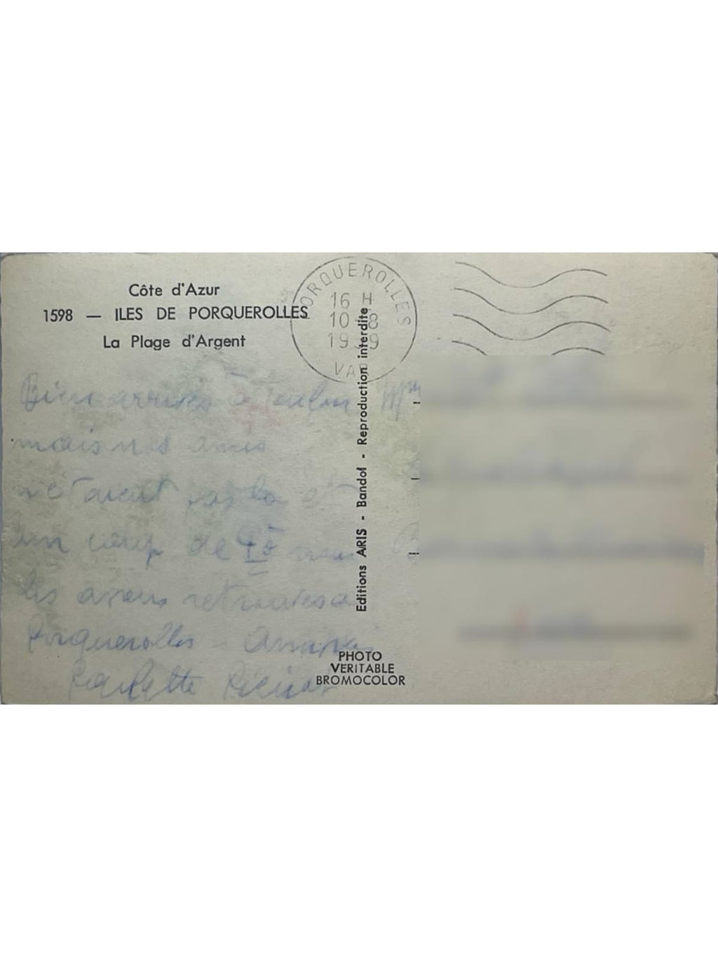 Verso de la carte postale