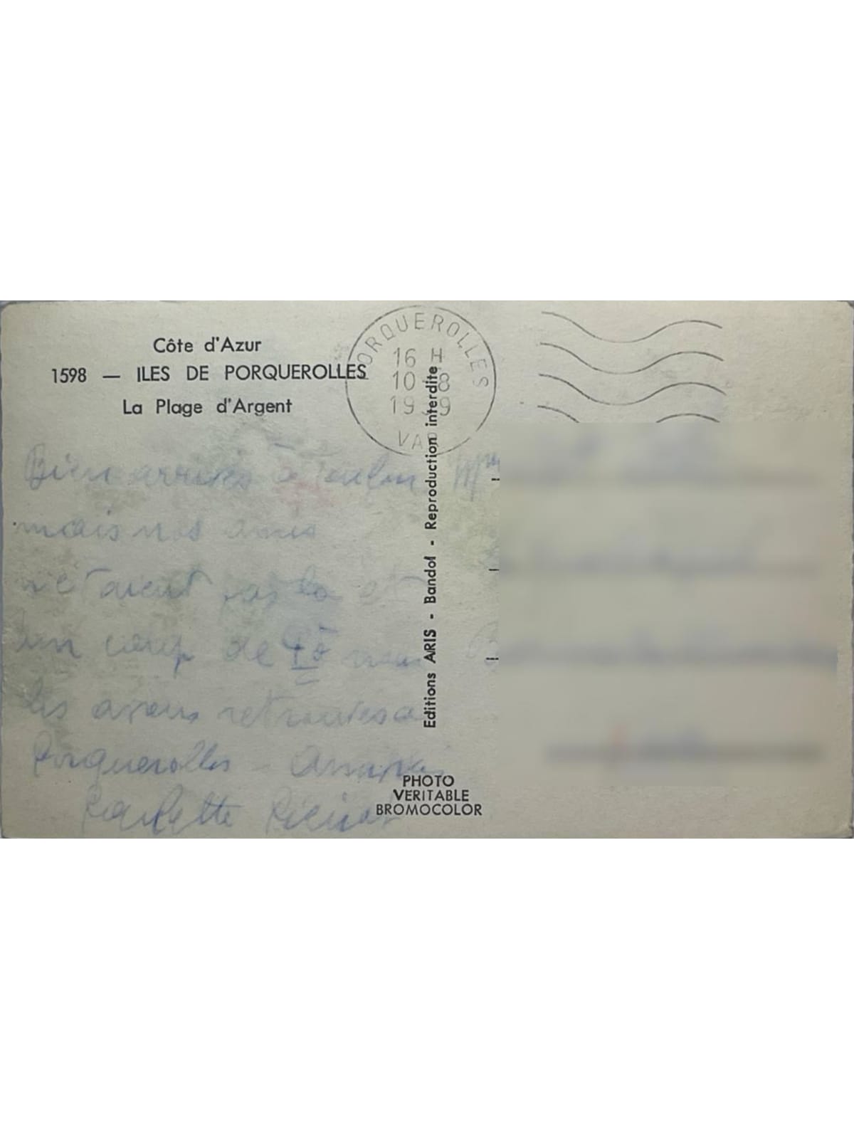 Verso de la carte postale